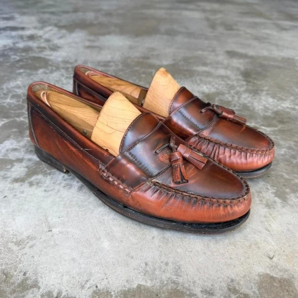 vintage 90's burnt orange leather tassel loafers shoes GH BASS & CO 9 1/2